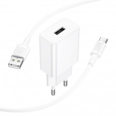 Сетевое зарядное устройство с выходом USB, 2.1А, белый, BA110A Lemi, с кабелем USB-Type-C;