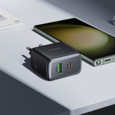 Сетевое зарядное устройство с выходами USB, Type-C, 3.0A, 45W GaN, черный, C158A Upgrade