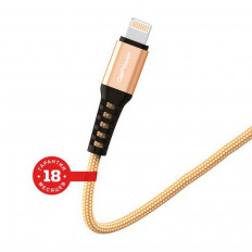 Кабель USB-Lightning, 1.0м, для зарядки и передачи данных, золотой, (GP02L) GoPower 2.4A, нейлон (тканевая оплётка), быстрая зарядка