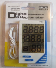Термометр цифровой KT-908 Измерение наружной и внутренней температуры, внутренней влажности;