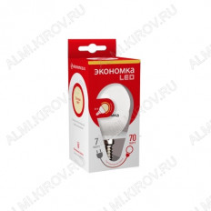 Лампа светодиодная 220В/ 7Вт/ E14/ 3000К (теплый белый) (L203)/ 540lm (Eco_LED7wGL45E1430); ЭКОНОМКА