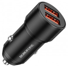 Автомобильное зарядное устройство с выходом 2*USB, 2.4A, черный, BZ19 Wisdom BOROFONE Uвх=12-24V, Uвых=DC5V/2.4A, 12W