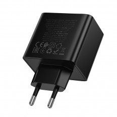 Сетевое зарядное устройство с выходами USB, Type-C, 3.0A, 65W GaN, черный, BAS17A