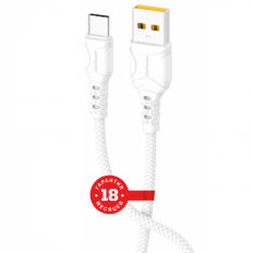 Кабель USB-Type-C, 1.0м, для зарядки и передачи данных, белый, (GP06T) GoPower 2.4A, ПВХ (PVC), быстрая зарядка