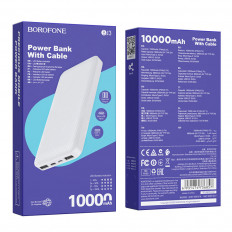 Аккумулятор внешний 10000mAh BJ3 белый BOROFONE 10W, 2USB, MicroUSB, Type-C, LED