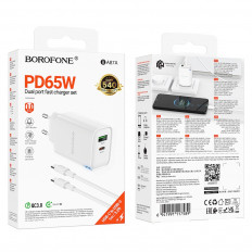Сетевое зарядное устройство с вых.USB,Type-C,3.0A,белый BA87A Flare star PD65W +QC3.0,с каб.Type-C