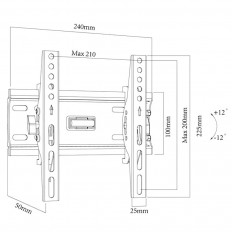 Кронштейн для LED телевизора наклонный 15"-47" (PRIMER-2) ASPECT Макс.нагрузка 40кг; крепление VESA 100х100,200х100,200х200; от стены 53 мм; угол наклона +12-12°; цвет черный