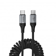 Кабель Type-C-Type-C, 1.0м, для зарядки и передачи данных, черный X121 Nuevo, пружинный,
