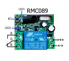 KIT Передатчик+приёмник 1 канал 433MHz (до 100m) (RC-1-12-TX1-BOX-KP1) (RMC089) РадиоКит Частота: 433MHz; Питание: 12VDC; Дистанция: до 100m; Управление: 250VAC/10А, 30VDC/10А; Пульт 1 кнопка