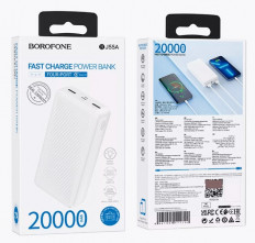 Аккумулятор внешний 20000mAh BJ55A белый BOROFONE вход: microUSB/Type-C; выход: USB*2; ток 2.1A; LED-индикация;